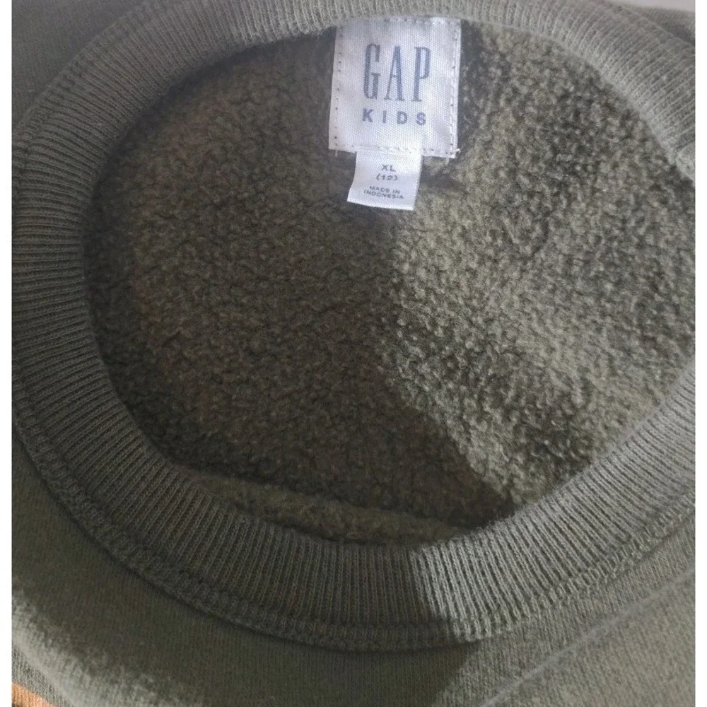 GAP Kids Boys XL (12) Green Logo Crewneck Pullover Sweatshirt Casual Long Sleeve